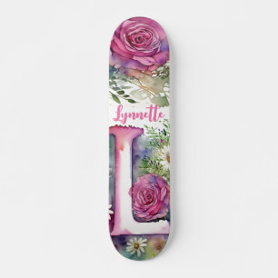 Personalisierte Monogram L Farbige Aquarellfarbe B Skateboard