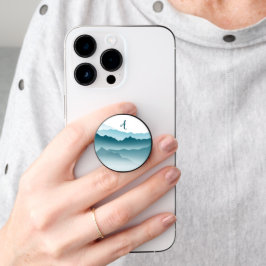 Personalisierte Monogram Minimal Blue Wavy Mountai PopSocket