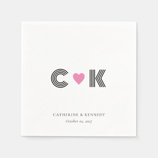 Personalisierte Monogram Napkins mit rosa Herz Serviette (Vorderseite)