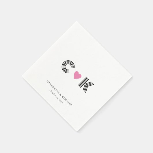 Personalisierte Monogram Napkins mit rosa Herz Serviette (Ecke)