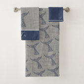 Personalisierte Monogram Nautic Whale Schwanz Line Badhandtuch Set (Insitu)