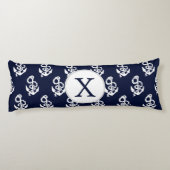 Personalisierte Monogram Navy Blue Anchor Nautic Seitenschläferkissen (Rückseite)