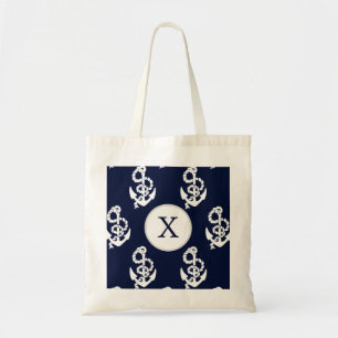 Personalisierte Monogram Navy Blue Anchor Nautic Tragetasche