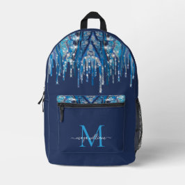 Personalisierte Monogram Novy Blue Glitzer Tropfen Bedruckter Rucksack
