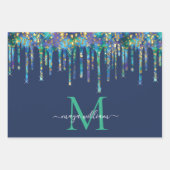 Personalisierte Monogram Novy Blue Glitzer Tropfen Geschenkpapier Set (Vorderseite 2)