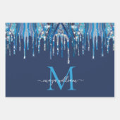 Personalisierte Monogram Novy Blue Glitzer Tropfen Geschenkpapier Set (Vorderseite)