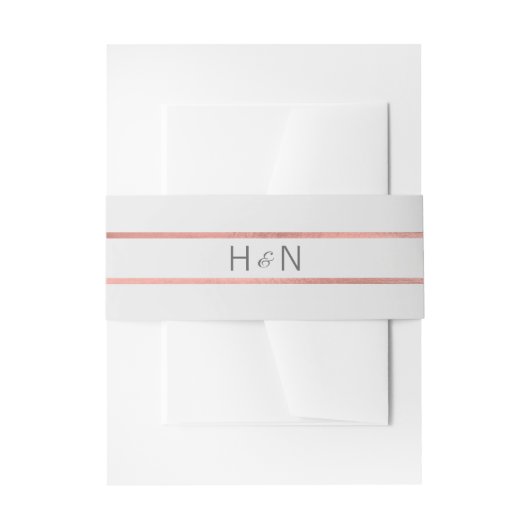 Personalisierte Monogram Rose Gold Foil Gray Weddi Einladungsbanderole (Vorderseite Beispiel)