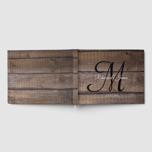 Personalisierte Monogram Rustic Wood Script Hochze Gästebuch (Voll)