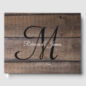 Personalisierte Monogram Rustic Wood Script Hochze Gästebuch (Vorderseite)