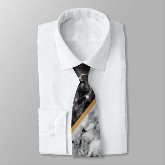 Personalisierte Monogram-Schwarz-weiß-MarmorKrawat Krawatte (Gebunden)