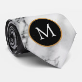 Personalisierte Monogram-Schwarz-weiß-MarmorKrawat Krawatte (Gerollt)