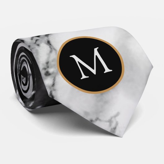 Personalisierte Monogram-Schwarz-weiß-MarmorKrawat Krawatte (Gerollt)