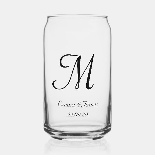 Personalisierte Monogram Script Name Wedding Party Dosenglas (Vorderseite)