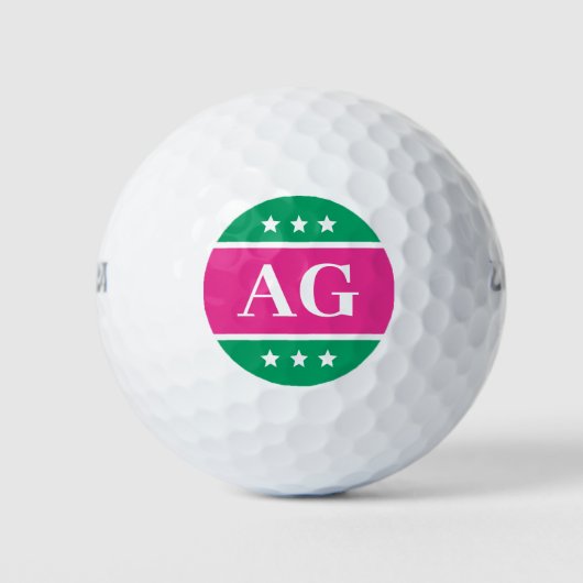 Personalisierte Monogram Stars rosa grün Golfball (Vorderseite)