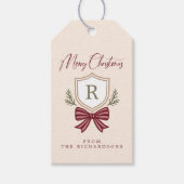 Personalisierte Monogram Striped Bow Frohe Weihnac Geschenkanhänger (Vorderseite)