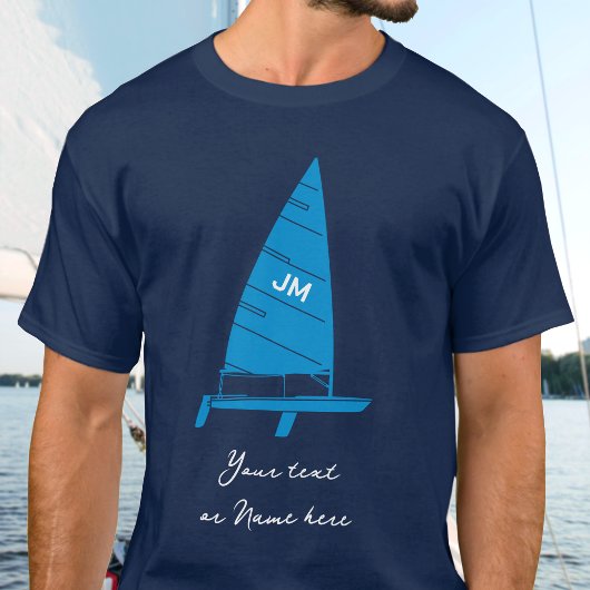 Personalisierte Monogram Text Sailboat Racing Navy T-Shirt