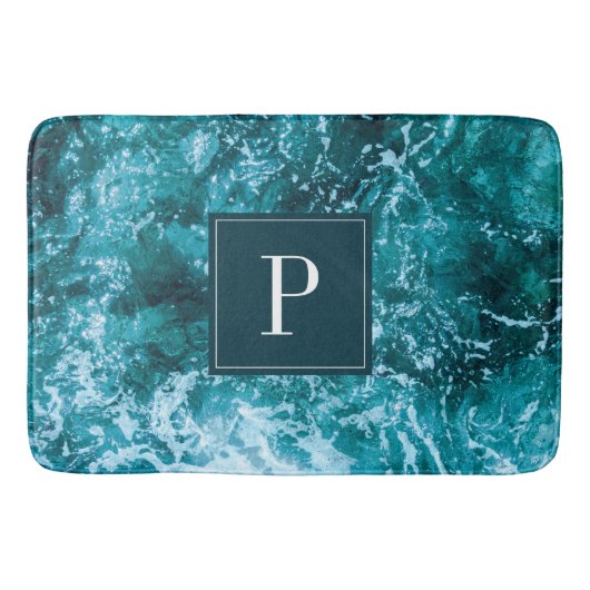 Personalisierte Monogram Türkis Sea Waves Badematte (Vorderseite)