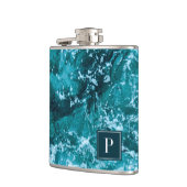 Personalisierte Monogram Türkis Sea Waves Flachmann (Links)