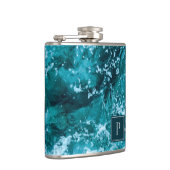 Personalisierte Monogram Türkis Sea Waves Flachmann (Rechts)