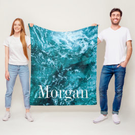 Personalisierte Monogram Türkis Sea Waves Fleecedecke