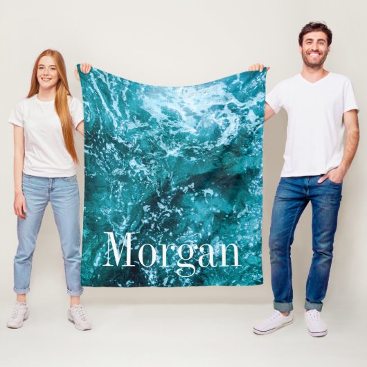 Personalisierte Monogram Türkis Sea Waves Fleecedecke (Beispiel)