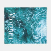 Personalisierte Monogram Türkis Sea Waves Fleecedecke (Vorderseite (Horizontal))