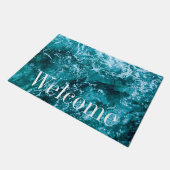 Personalisierte Monogram Türkis Sea Waves Fußmatte (Schrägansicht)