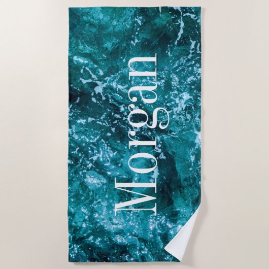 Personalisierte Monogram Türkis Sea Waves Strandtuch (Vorderseite)