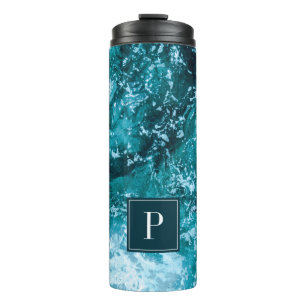 Personalisierte Monogram Türkis Sea Waves Thermosbecher