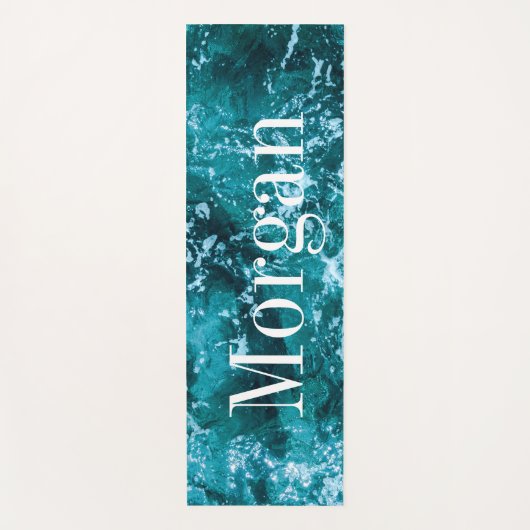 Personalisierte Monogram Türkis Sea Waves Yogamatte (Vorderseite)