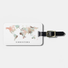 Personalisierte Monogram Watercolor Weltkarte Gepäckanhänger