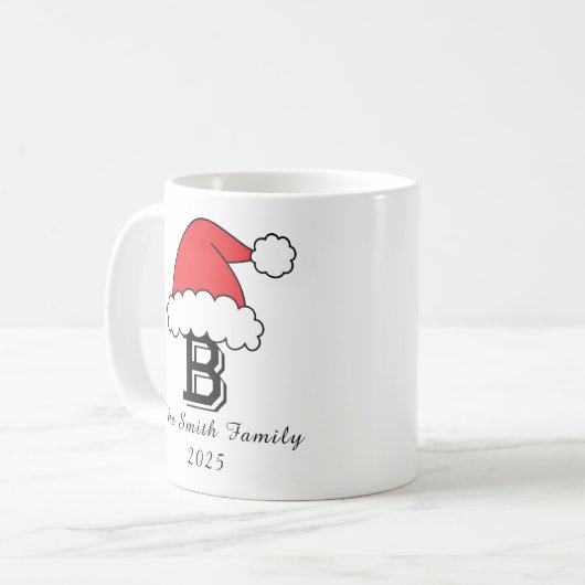 Personalisierte Monogram-Weihnachtsmannmütze Weihn Kaffeetasse (Vorderseite Links)