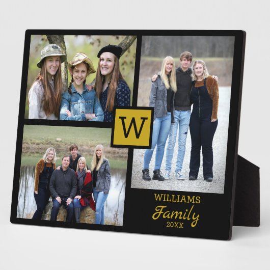 Personalisierte Monogramm-3-Foto Fotoplatte (Seite)