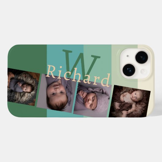 Personalisierte Monogramm-5-Grüntöne mit Bildern Case-Mate iPhone Hülle (Rückseite (Horizontal))