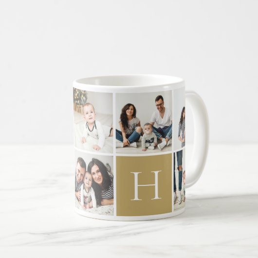 Personalisierte Monogramm-9-FotoCollage Kaffeetasse (VorderseiteRechts)