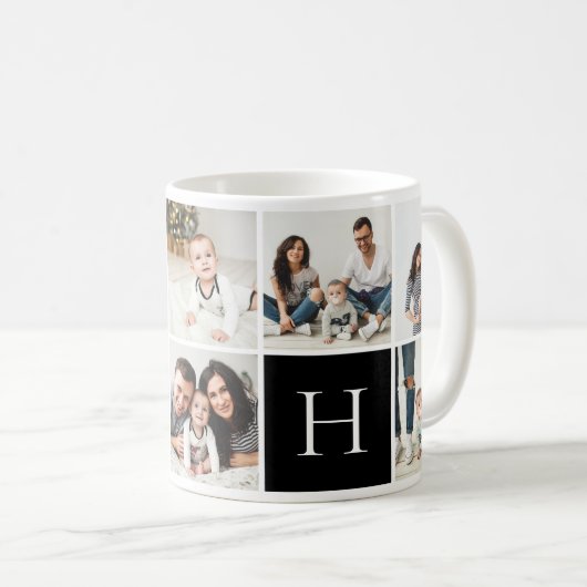 Personalisierte Monogramm-9-FotoCollage Kaffeetasse (VorderseiteRechts)