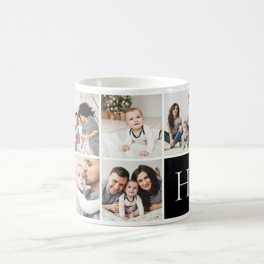 Personalisierte Monogramm-9-FotoCollage Kaffeetasse (Mittel)