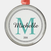 Personalisierte Monogramm Aquamarin Ornament Aus Metall (Vorne)