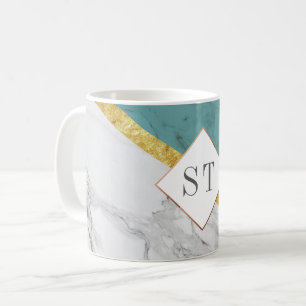 Personalisierte Monogramm-Aquamarine Gold-Tasse Kaffeetasse