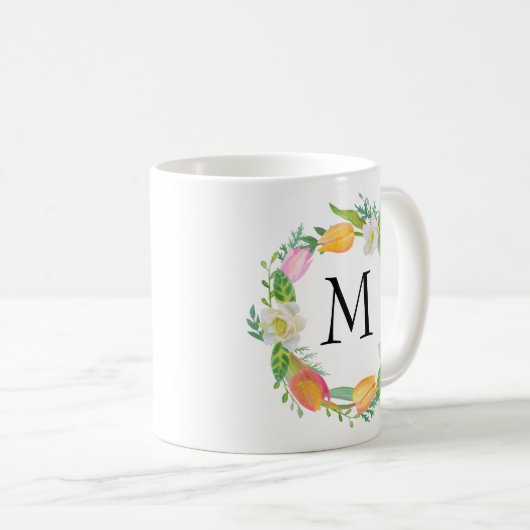 Personalisierte Monogramm, Aquarellfarben, rosa Tu Kaffeetasse (VorderseiteRechts)