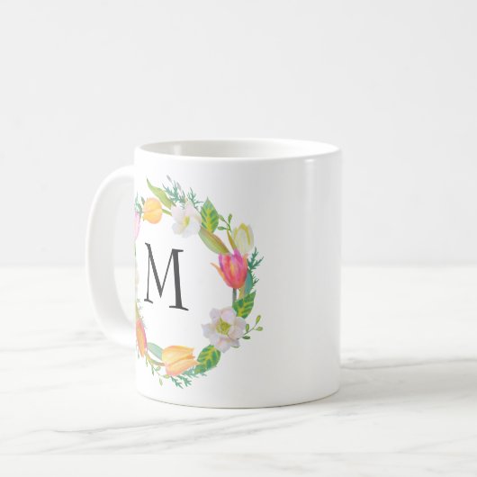 Personalisierte Monogramm, Aquarellfarben, rosa Tu Kaffeetasse (Vorderseite Links)