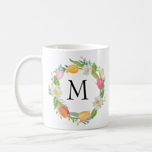 Personalisierte Monogramm, Aquarellfarben, rosa Tu Kaffeetasse (Links)