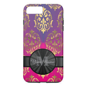 personalisierte Monogramm aus lila und Golddamaste Case-Mate iPhone Hülle