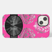 Personalisierte Monogramm aus rosa und silberfarbe iPhone Hülle (Rückseite (Horizontal))