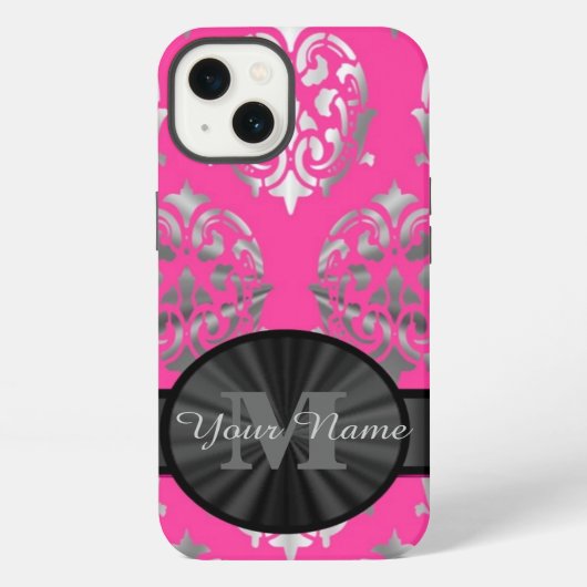 Personalisierte Monogramm aus rosa und silberfarbe iPhone Hülle (Rückseite)