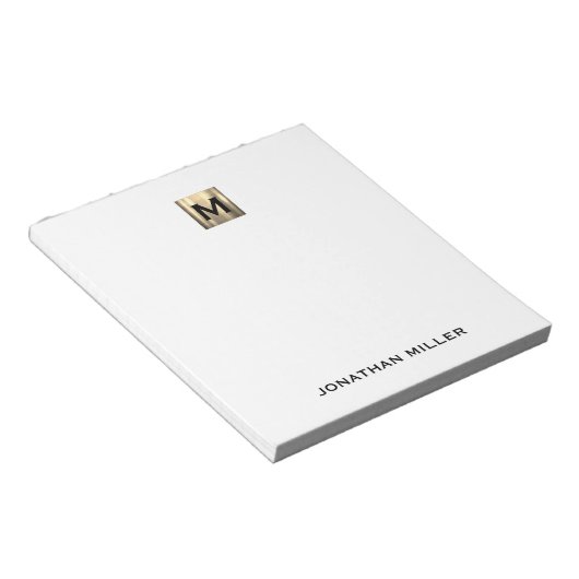 Personalisierte Monogramm aus Weiß und Gold Notizblock (angewinkelt)