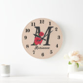 Personalisierte monogramm bearbeitbare M-Text-rote Große Wanduhr (Zuhause)