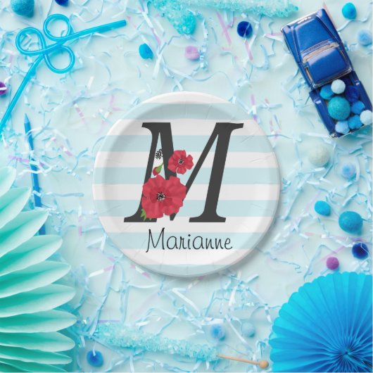 Personalisierte monogramm bearbeitbare M-Text rote Pappteller (Party)