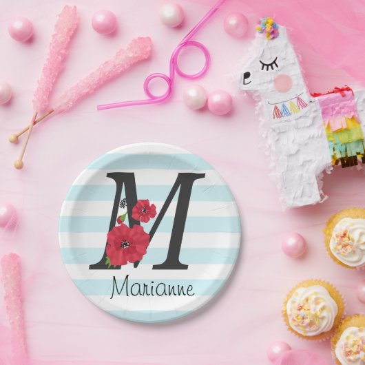 Personalisierte monogramm bearbeitbare M-Text rote Pappteller (Party)