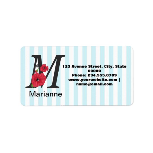 Personalisierte monogramm bearbeitbare mtextrote B Adressaufkleber (Vorne)